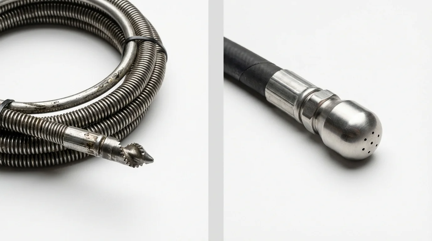 Drain snake cable and hydro jetting nozzle used for drain cleaning in Ashland, WI