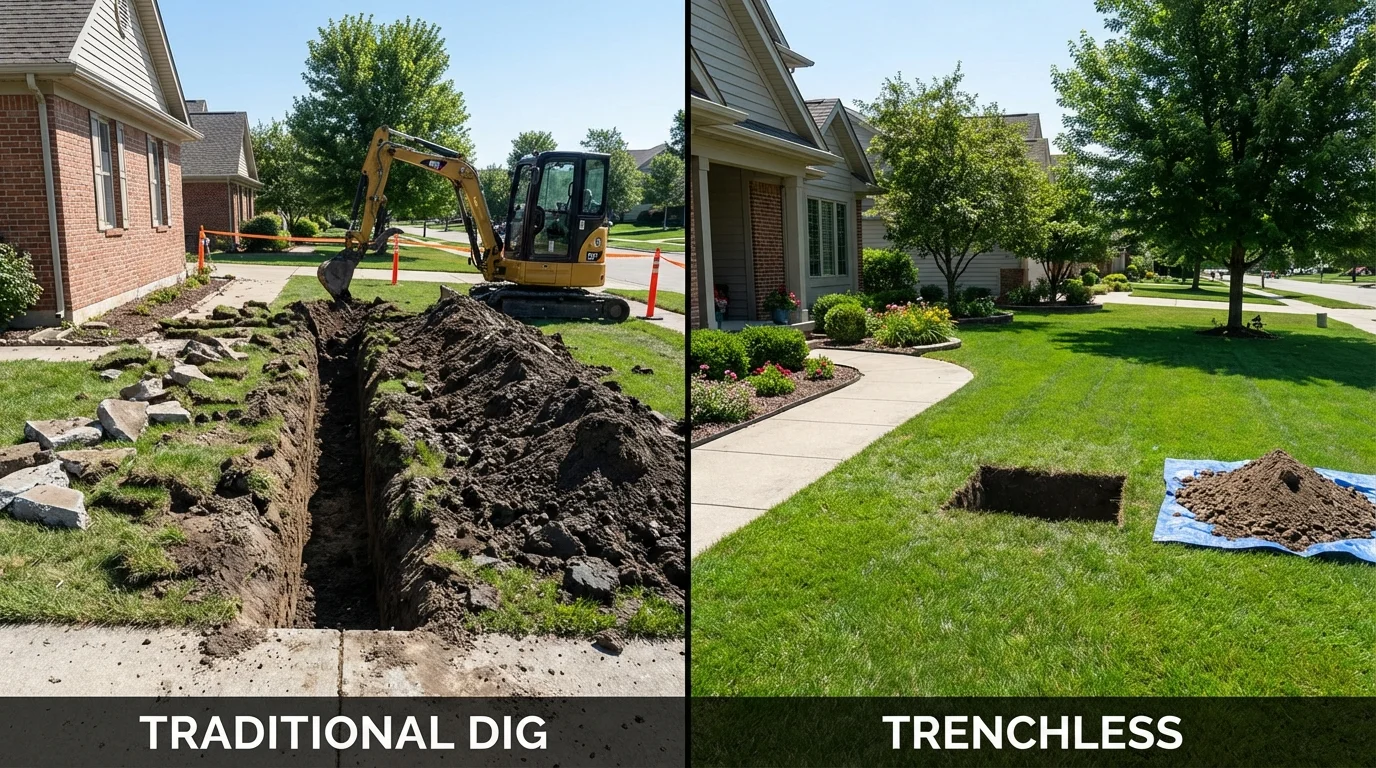 Trenchless sewer repair with minimal yard damage versus traditional excavation in Ashland, WI